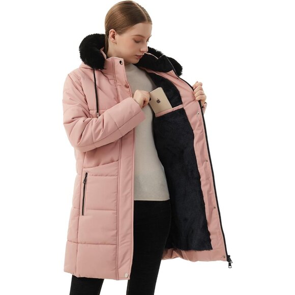 Women's Winter Puffer Coat Thicken Fleece Lined Down Jacket Waterproof Faux Fur - Picture 6 of 6